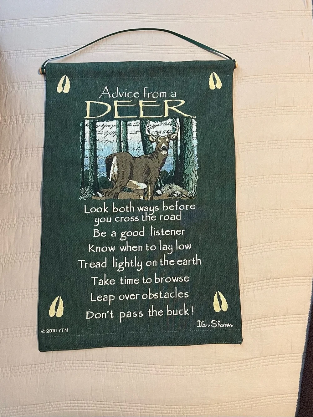 Advice from a Deer Wall Hanging Tapestry Forest Green Your True Nature 2011